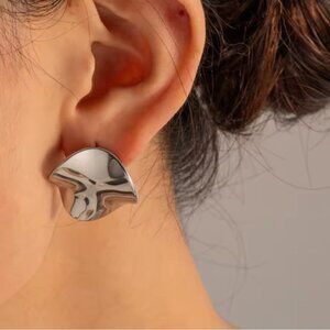 Anthropologie Wave Button Elegant Silver Wave Earrings